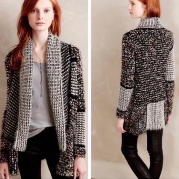 Anthro La Fee Verte Eyelash Open Front Confetti Shawl Cardigan Sweater Medium - Picture 1 of 5